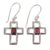 Garnet dangle earrings, 'Faith Everlasting' - Sterling Silver and Garnet Cross Dangle Earrings Indonesia thumbail