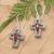 Garnet dangle earrings, 'Faith Everlasting' - Sterling Silver and Garnet Cross Dangle Earrings Indonesia
