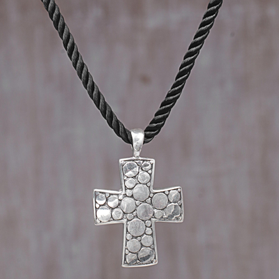 Sterling silver pendant necklace, 'Path of the Cross' - Sterling Silver Cross Pendant Necklace from Indonesia
