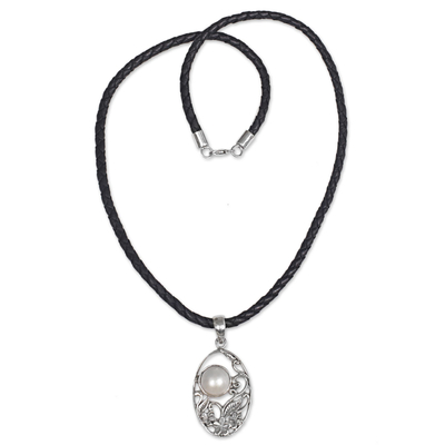 Collar con colgante de perlas mabe cultivadas - Collar con colgante de perlas cultivadas en plata de ley con cuero
