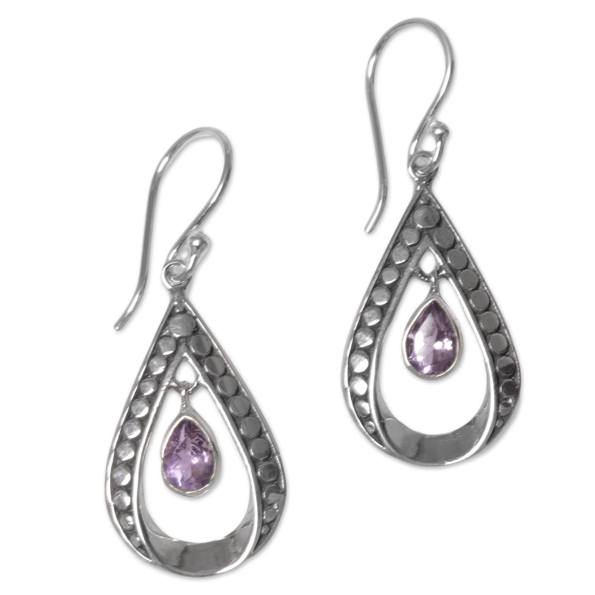 Sterling Silver and Amethyst Dangle Earrings from Indonesia - Charming ...