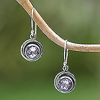 Amethyst dangle earrings, 'Nest of Chains in Purple' - Sterling Silver and Amethyst Round Dangle Earrings Indonesia