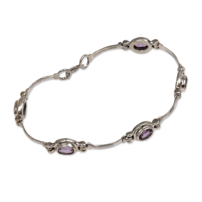 Amethyst link bracelet, 'Old Memories' - Sterling Silver and Amethyst Link Bracelet from Indonesia