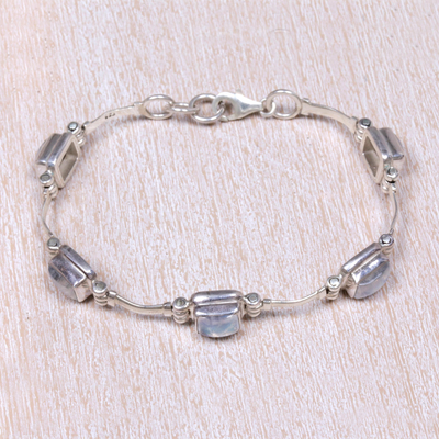 Rainbow moonstone link bracelet, 'Beautiful Feeling' - Sterling Silver Rainbow Moonstone Link Bracelet Indonesia