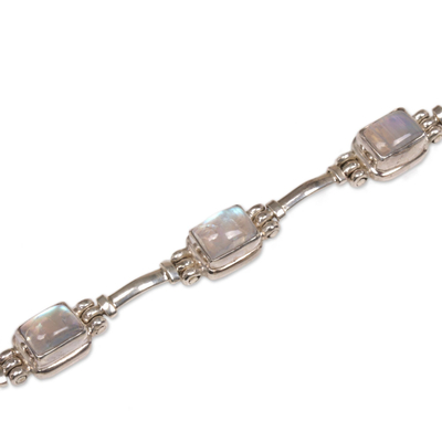 Rainbow moonstone link bracelet, 'Beautiful Feeling' - Sterling Silver Rainbow Moonstone Link Bracelet Indonesia