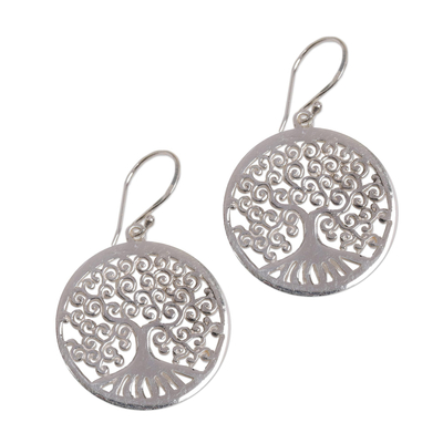 Sterling silver dangle earrings, 'Delightful Trees' - Sterling Silver Tree Shaped Dangle Earrings from Indonesia