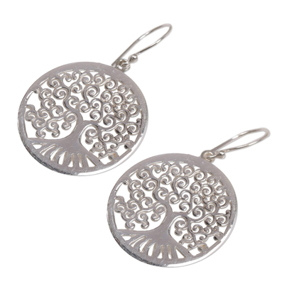 Sterling silver dangle earrings, 'Delightful Trees' - Sterling Silver Tree Shaped Dangle Earrings from Indonesia
