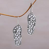 Sterling silver dangle earrings, 'Sandal Jepit' - Sterling Silver Flip-Flop Dangle Earrings from Indonesia