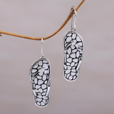 Sterling silver dangle earrings, 'Sandal Jepit' - Sterling Silver Flip-Flop Dangle Earrings from Indonesia