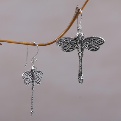Sterling silver dangle earrings, 'Capung Dragonflies' - Sterling Silver Dragonfly Shaped Dangle Earrings