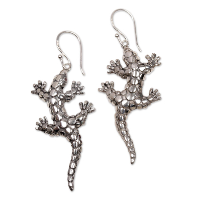 Sterling silver dangle earrings, 'Spotted Lizards' - Sterling Silver Lizard Shaped Dangle Earrings from Indonesia