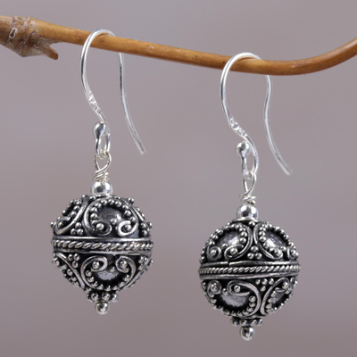 Sterling silver dangle earrings, 'Majestic Bali' - Sterling Silver Ornate Dangle Earrings from Indonesia