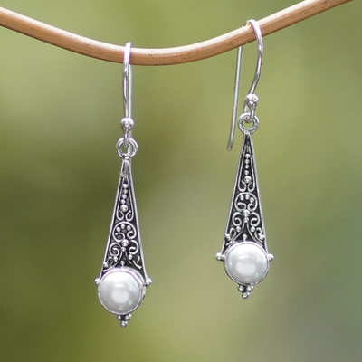 Cultured pearl dangle earrings, 'Triangular Moons' - Cultured Mabe Pearl Dangle Earrings Crafted in Bali