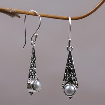Cultured Mabe Pearl Dangle Earrings Crafted in Bali - Triangular Moons ...
