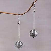 Contemporary Hand Crafted Sterling Silver Earrings from Bali,'Silver Lampion'