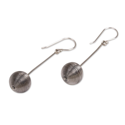 Sterling silver dangle earrings, 'Silver Lampion' - Contemporary Hand Crafted Sterling Silver Earrings from Bali