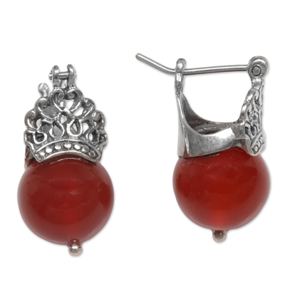 Carnelian drop earrings, 'Bali Majesty' - Sterling Silver and Carnelian Drop Earrings from Bali