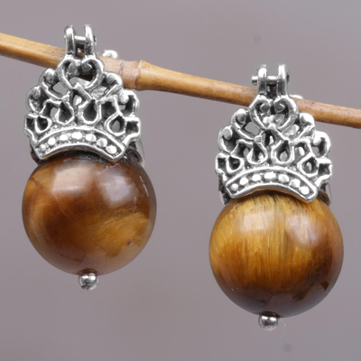 Tropfenohrringe aus Tigerauge - Von Hand gefertigte Ohrringe aus Sterlingsilber und Tigerauge