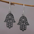 Sterling silver dangle earrings, 'Holy Hamsa' - 925 Sterling Silver Hamsa Dangle Earrings from Bali thumbail