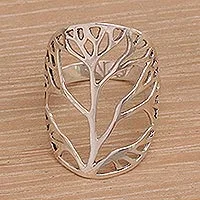 Sterling silver cocktail ring, 'Tree of Desire' - Sterling Silver Tree Openwork Cocktail Ring from Indonesia