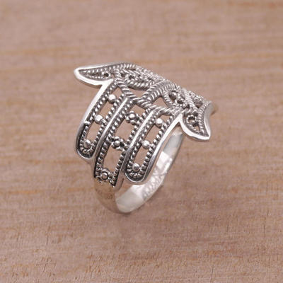 Sterling silver band ring, 'Hamsa Rope' - Sterling Silver Hamsa Symbol Ring Handcrafted in Bali