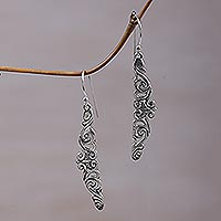 Sterling silver dangle earrings, 'Floral Tie' - Hand-Crafted Sterling Silver Dangle Earrings from Bali