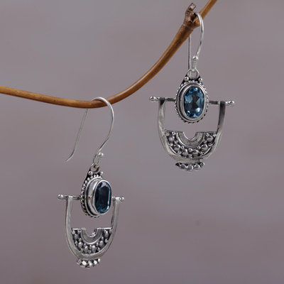 Blue topaz dangle earrings, 'Wondrous Bali' - Hand Made Blue Topaz Dangle Earrings from Indonesia