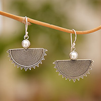Cultured pearl dangle earrings, 'Bali Sunnrise' - Balinese Sterling Silver Dangle Earrings with Cultured Pearl