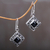Onyx dangle earrings, 'Square Stupa' - Sterling Silver Onyx Dangle Earrings from Indonesia (image 2) thumbail