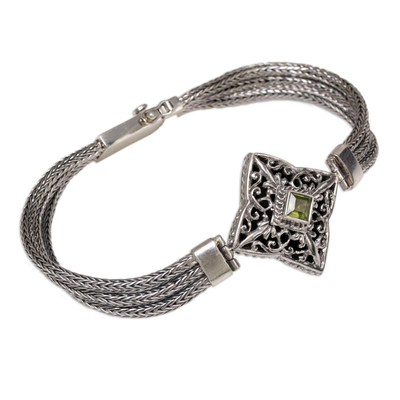 Peridot pendant bracelet, 'Star Guidance' - Hand Crafted Bali Style Sterling Silver and Peridot Bracelet