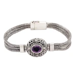 Amethyst pendant bracelet, 'Faith Protector' - Sterling Silver and Amethyst Pendant Bracelet from Indonesia