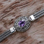 Amethyst pendant bracelet, 'Faith Protector' - Sterling Silver and Amethyst Pendant Bracelet from Indonesia