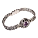 Amethyst pendant bracelet, 'Faith Protector' - Sterling Silver and Amethyst Pendant Bracelet from Indonesia