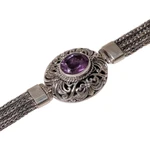 Amethyst pendant bracelet, 'Faith Protector' - Sterling Silver and Amethyst Pendant Bracelet from Indonesia