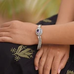 Amethyst pendant bracelet, 'Faith Protector' - Sterling Silver and Amethyst Pendant Bracelet from Indonesia