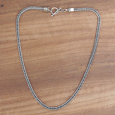 Sterling silver chain necklace, 'Dragon Braid' - Unisex Sterling Silver Chain Necklace from Bali
