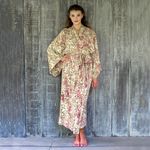Rayon batik robe, 'Grand Floral' - Rayon Robe Olive Floral Batik Print from Indonesia