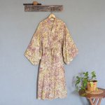 Rayon batik robe, 'Grand Floral' - Rayon Robe Olive Floral Batik Print from Indonesia