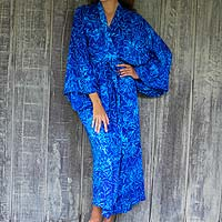 Rayon batik robe, 'Bamboo Blue'