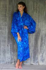 Rayon batik robe, 'Bamboo Blue' - Blue Rayon Long Robe with Bamboo Batik Print from Indonesia