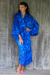 Rayon batik robe, 'Bamboo Blue' - Blue Rayon Long Robe with Bamboo Batik Print from Indonesia thumbail