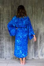 Rayon batik robe, 'Bamboo Blue' - Blue Rayon Long Robe with Bamboo Batik Print from Indonesia
