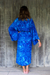 Rayon batik robe, 'Bamboo Blue' - Blue Rayon Long Robe with Bamboo Batik Print from Indonesia (image 2b) thumbail