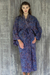 Rayon batik robe, 'Bewildering Maze' - Handcrafted Blue & Peach Batik Rayon Robe from Indonesia