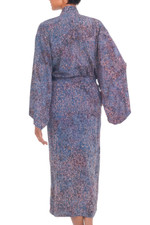 Rayon batik robe, 'Bewildering Maze' - Handcrafted Blue & Peach Batik Rayon Robe from Indonesia