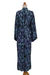 Rayon batik robe, 'Twilight Roses' - Rayon Black Long Robe with Blue Purple Batik Floral Print (image 2f) thumbail