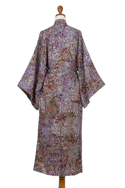Rayon batik robe, 'Floral Mansion' - Sienna Purple Floral Batik on Rayon Long Robe from Indonesia