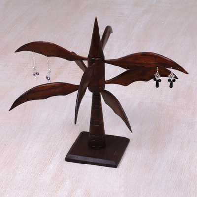 Holz-Schmuckständer, 'Elegante Windmühle in Braun' - Handgefertigter brauner Holz-Schmuckständer aus Indonesien
