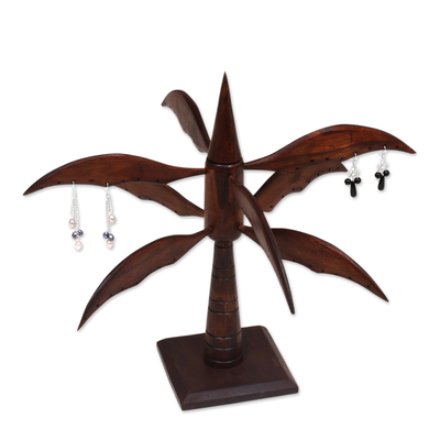 Wood Jewellery display stand, 'Elegant Windmill in Brown' - Hand Made Brown Wood Jewellery Display Stand from Indonesia