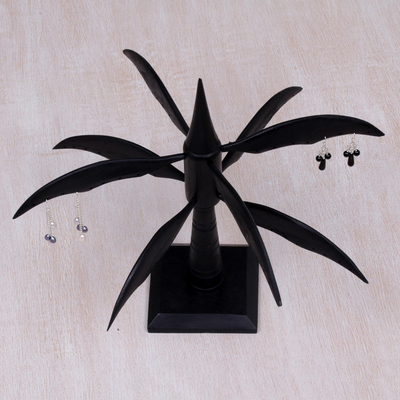 Wood Jewellery display stand, 'Elegant Windmill in Black' - Hand Made Black Wood Jewellery Display Stand from Indonesia